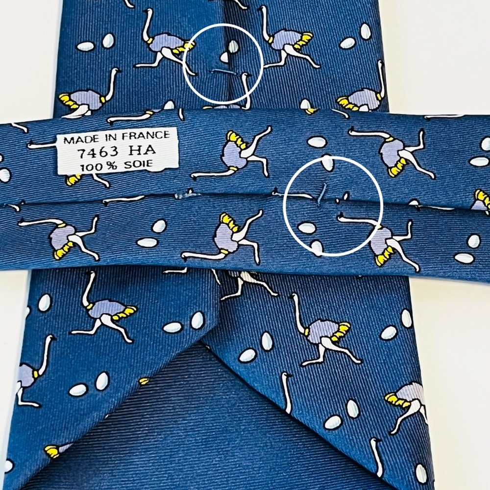 HERMES 7463 HA Men’s Neck Tie 100% Silk Vintage France Ostrich Eggs Navy - Picture 8 of 8